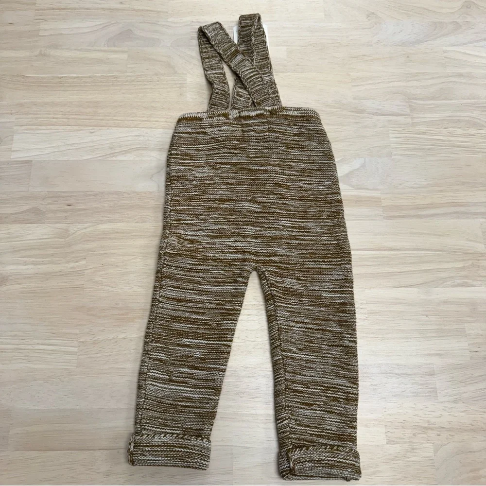 New! Fin & Vince brown knit sweater overalls Suspender pants